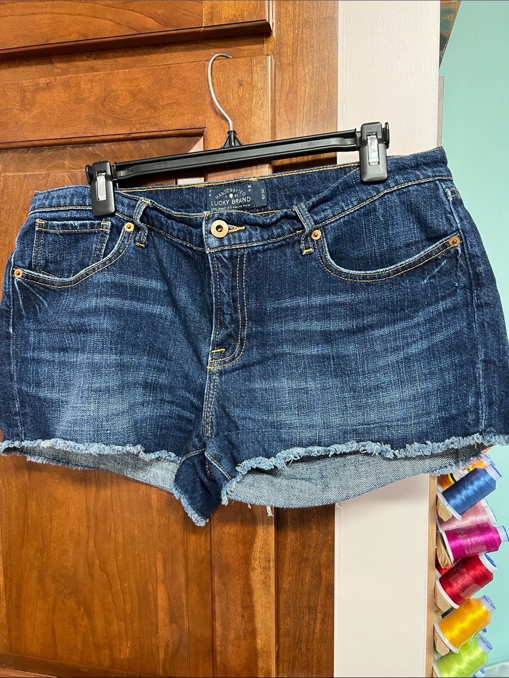 Lucky Brand Dark Indigo Frayed Hem Denim Shorts